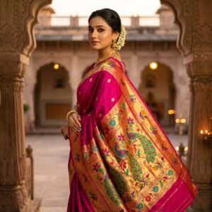Paithani Handloom Silk Saree with Peacock Pallu